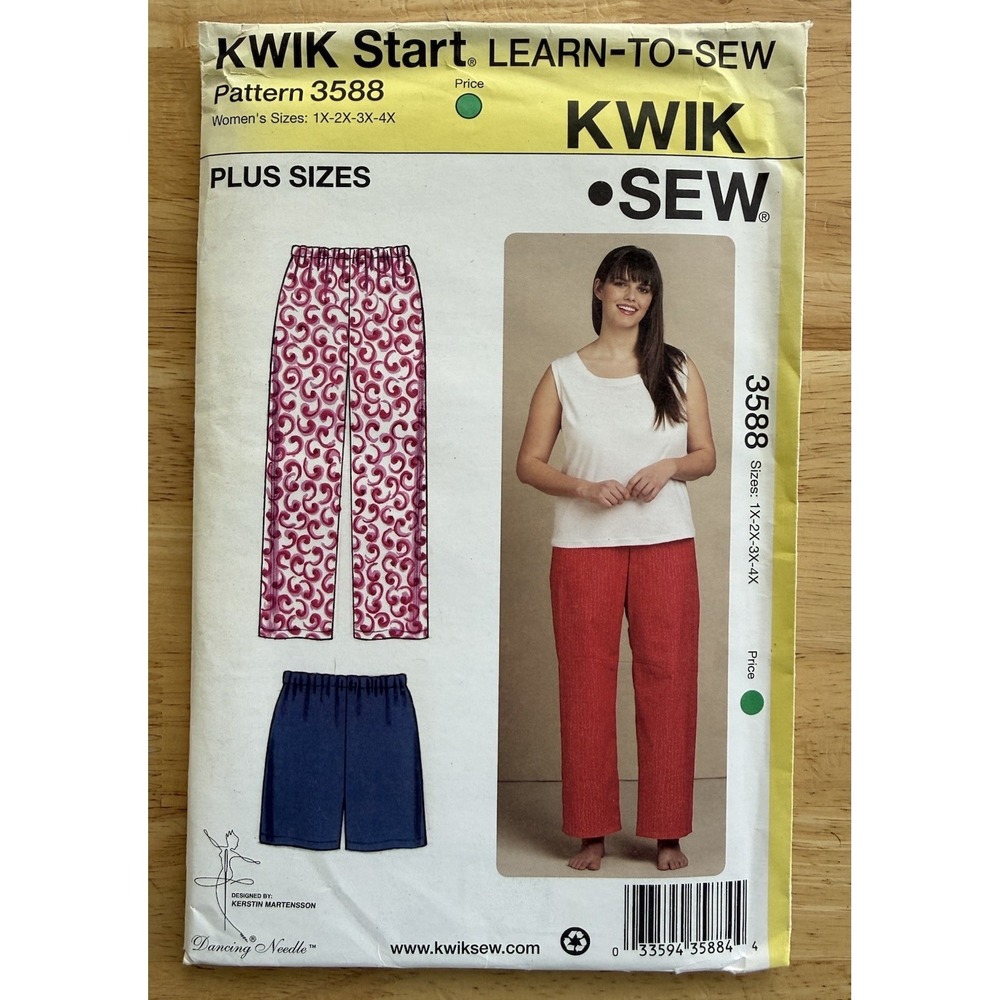 Kwik Sew 3588 Womens Sleep Short Pants Pajama Bottoms Plus Size 1X-4X UNCUT NOS